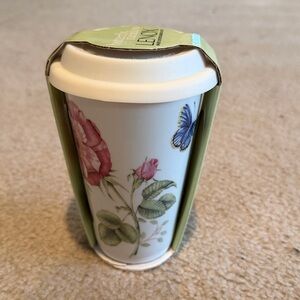 Lenox butterfly meadow double wall ceramic thermal travel mug with silicone lid